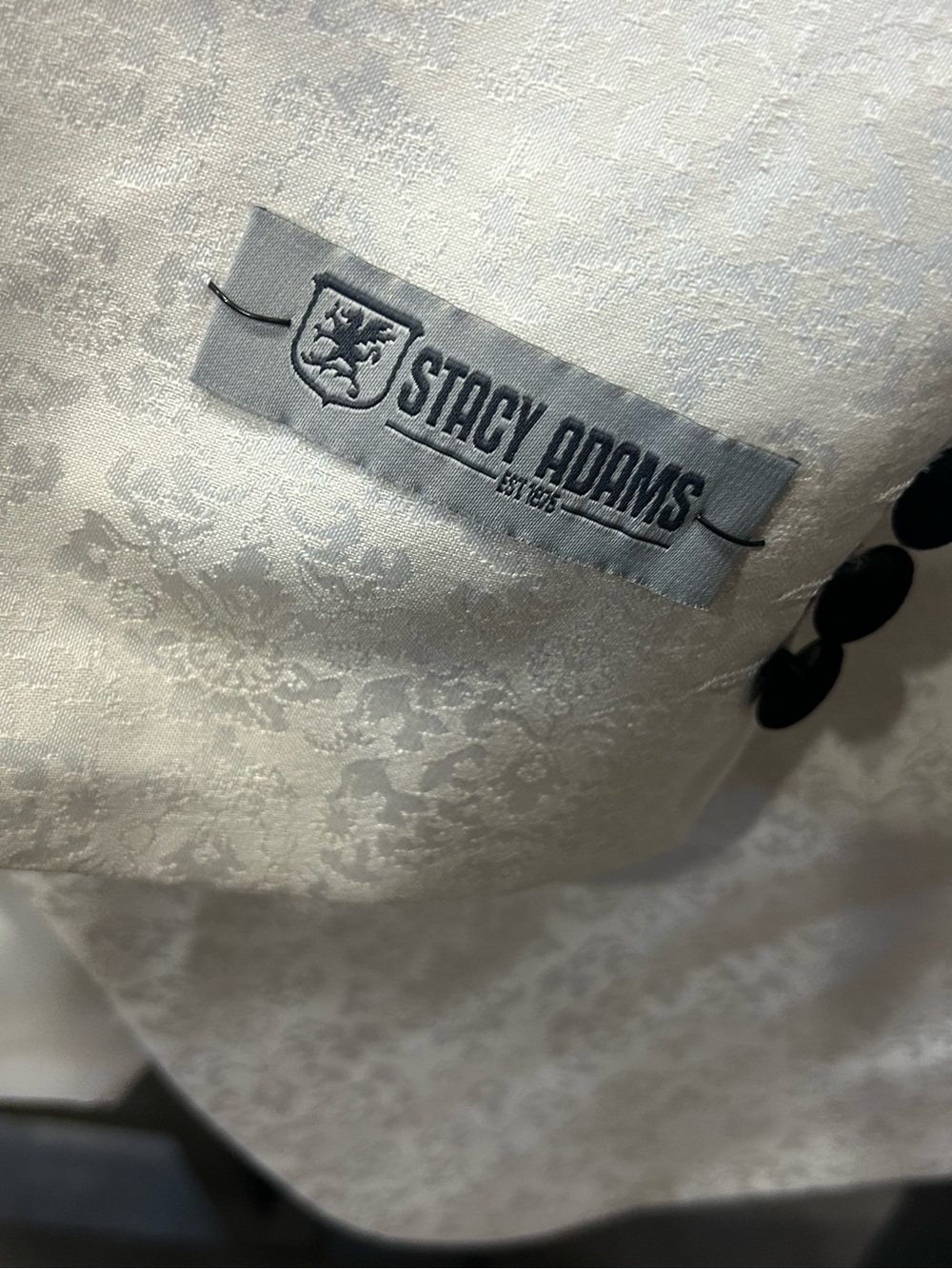 Stacy Adams Ivory Brocade Pocket Square with Black Accent Buttons